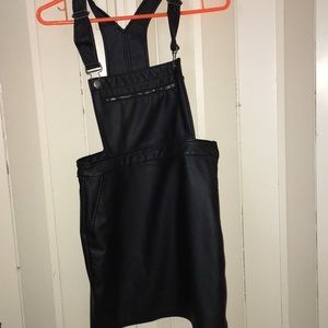 Fake leather skirt overalls